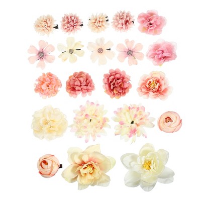 Unique Bargains Women's Fake Flowers Hair Clips Pink White 21 Pcs