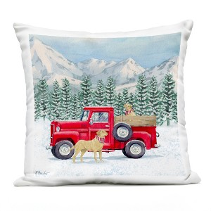 Stupell Industries Winter Dogs Snowy Mountainside Red Truck Outdoor Decorative Throw Pillow, 18 x 18 - 1 of 3