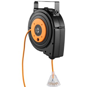 VEVOR Retractable Extension Reel, Heavy Duty 12AWG/3C SJTOW Power Cord 45 FT 12AWG, Black - 1 of 4