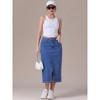 INSPIRE CHIC Women's Denim Front Slit Raw Hem High Waisted Midi Jean Skirts - 3 of 4