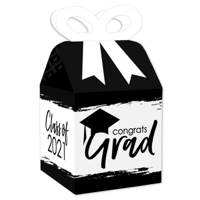 Big Dot of Happiness Black and White Grad - Best is Yet to Come - Square Favor Gift Boxes - 2021 Black & White Graduation Party Bow Boxes - Set of 12