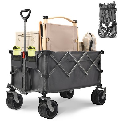 HTUTWOO Collapsible Wagon Cart, Beach Wagon with Big Wheels, Utility Wagon Cart, 400 L Capacity, Heavy Duty 450 lbs