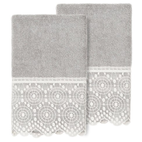 2pc Arian Cream Lace Embellished Hand Towels Light Gray - Linum Home  Textiles