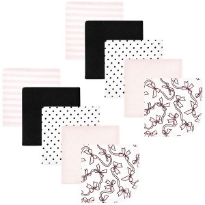 Hudson Baby Infant Girl Flannel Cotton Washcloths, Pink Bows 10 Pack, One Size - 1 of 4