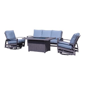 Courtyard Casual Cabo Motion  4 pc Sofa Fire Pit Set  Includes: One Sofa, One Fire Pit and Two Swivel Gliders - 1 of 4
