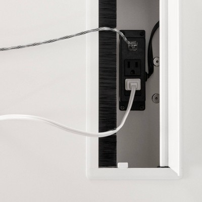 White Scandinavian Computer Desk with Power Outlet and USB Ports