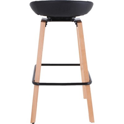 33.5" Modern Low-Back Black Stool with Natural Wood Legs