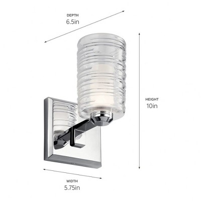 Giarosa 10" Chrome Wall Sconce with Clear Ribbed Glass
