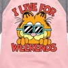 Girls' - Garfield - I Live For Weekends Shirt Tail Raglan Graphic T-shirt - 2 of 3