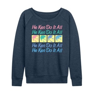 Women's - Barbie - He Ken Can Do It All Stacked Lightweight French Terry Wide Neck Long Sleeve Shirt - 1 of 4