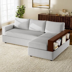 87.4'' Chenille L-Shaped Sectional Sofa with Reversible Armrests and Storage Rack, Upholstered Couch with Chaise Lounge for Living Room - 1 of 4