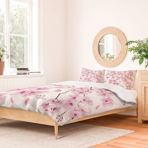 Deny Designs Melly Terpening Cherry Blossom In White Queen/Full Duvet and Sham Set (2-3pc Set) - 1 of 4