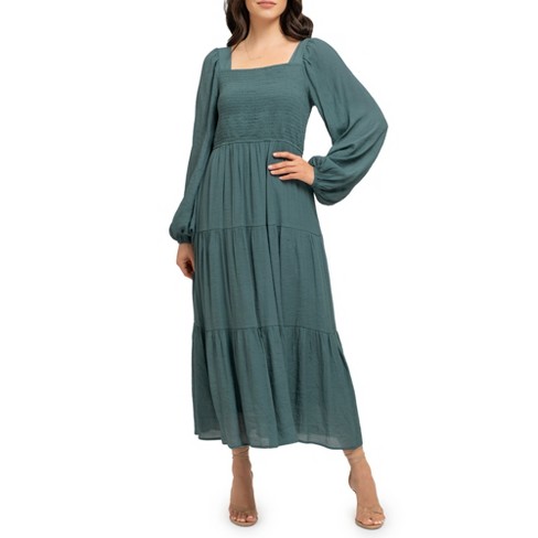 August Sky Women's Long Sleeve Smocked Midi Dress : Target