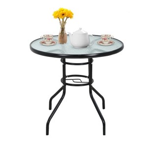 BestMassage Outdoor Table Patio Table Tempered Glass Tabletop with Umbrella Hole - 1 of 4
