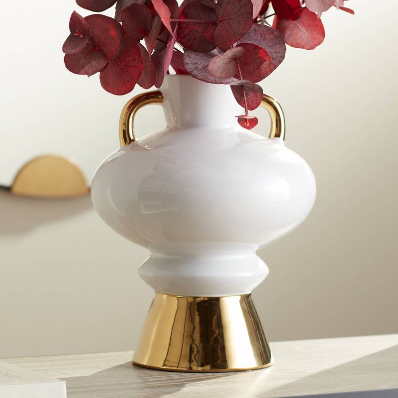 Studio 55D Clementine 13" High White Ceramic Vase with Handles, 2 of 9