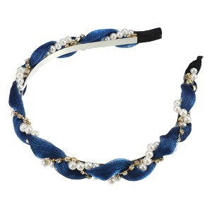 Unique Bargains Women's Rhinestone Pearl Wrap Fabric Faux Pearl Headband - 1 of 4