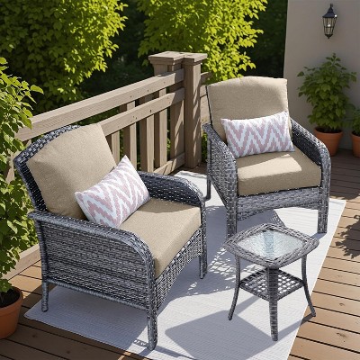 XIZZI Outdoor Wicker Sofa Set with Optional Swivel Chairs, 3.5" Cushions 5 Colors (Gray, Black, Navy, etc.), All-Weather Rattan, Modular 2-7 Pieces