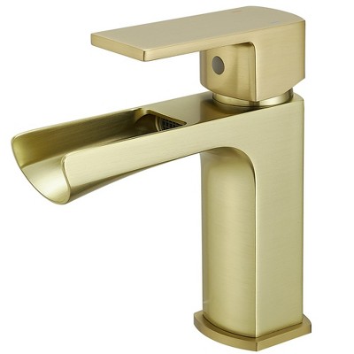 BWE Waterfall Single Handle Single Hole Low-Arc Bathroom Faucet Bath Drip-Free Vanity Sink Faucet