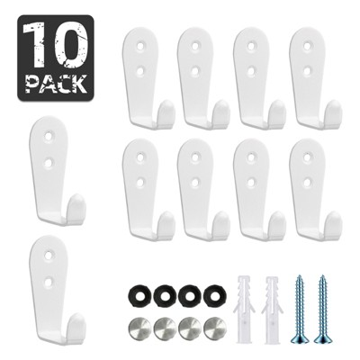 phiestina 10 Stainless Steel Single-Hook Hooks, White, for Bathroom, Living Room & Dining Room Storage
