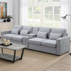 NicBex Couches for Living Room 114.2" Modern Linen Fabric Sofa Couch with 2 Cupholders, and 2 USB Ports Wired or Wirelessly Charged, 4 Pillows - 1 of 4