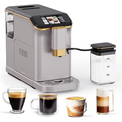Acekool Fully Automatic Espresso Machine, TFT Touchscreen, 7 One-Touch Drinks, 15 Grind Settings, Milk Frother, 1.5L Water Tank