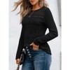 BLUEMING Womens Tunics Lace Long Sleeve Shirt Ribbed Hollow Out Fall Top Casual Tunic Sweaters Mesh Clothes - 3 of 4