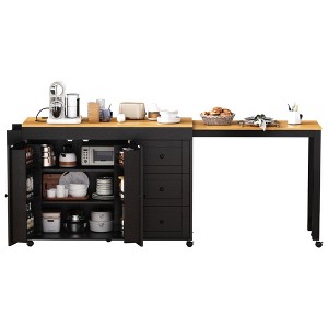 Rbied Wood Kitchen Cart with Extendable Dining Table, 3 Drawers, and 2 Door Cabinet - 1 of 4