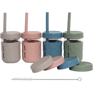 WeeSprout Glass Cups with Lids & Straws, Spill-Resistant Cups for Toddlers & Kids, Set of 4 - 1 of 4