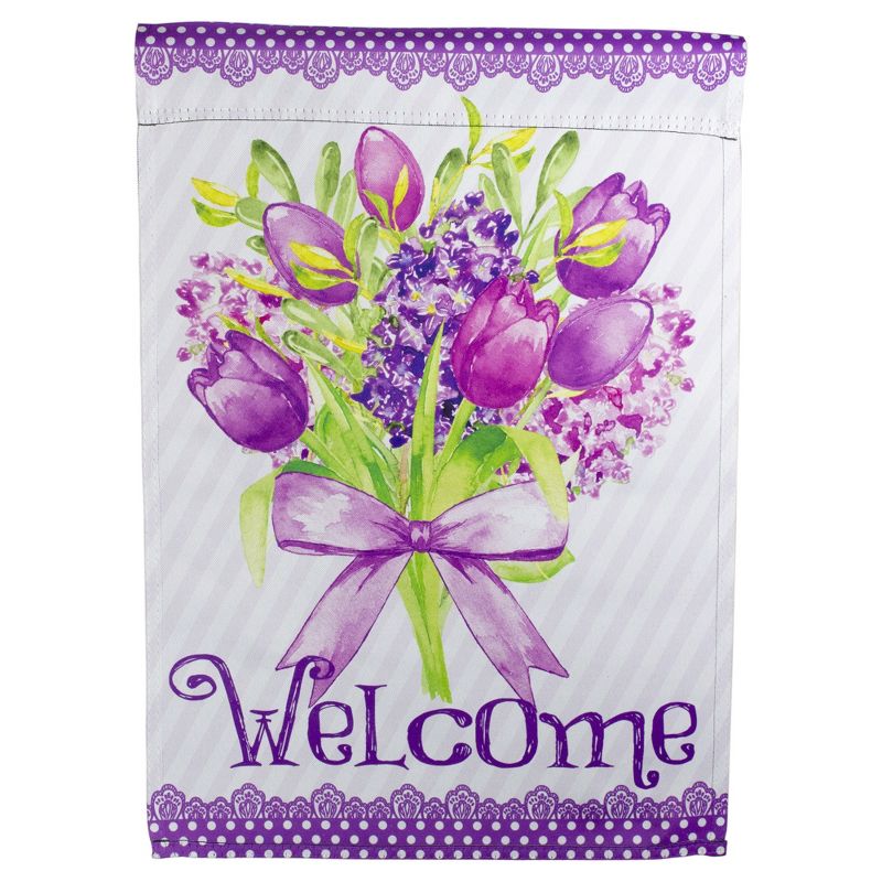 Northlight Welcome Purple Floral Bouquet Outdoor Garden Flag 12.5" x 18", 1 of 5