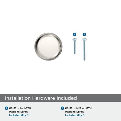 Polished Nickel Round Modern Cabinet Knob with Mounting Hardware