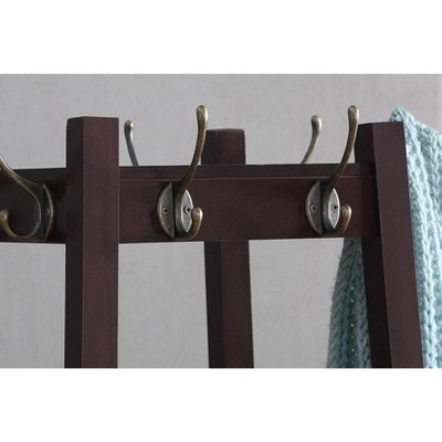 Espresso 72" Wood Coat Rack with 3-Tier Storage Shelves