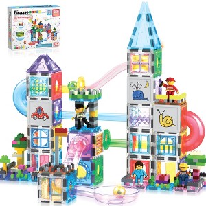 PICASSO-TILES 650 PC Marble Run Track with Storage Bin Set Building Block & Magnetic Tiles, Building STEM Toy for Kids 3+ - 1 of 4
