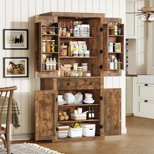 USIKEY Pantry Storage Cabinet with 4 Doors and 1 Drawer, Cupboard with 6 Hanging Shelves and Adjustable Shelves for Kitchen, Dining Room - 1 of 4