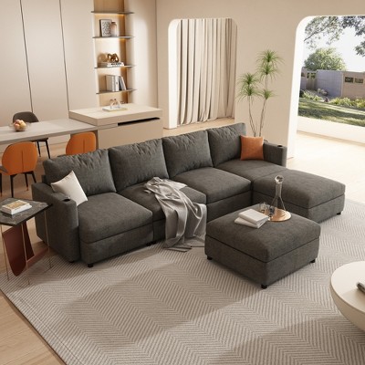 VYNXARIA Sectional Sofa with Storage Function,123" Sofa Bed with Ottoman,6 Seat Sectionals Chaise for Living Room,Chenille