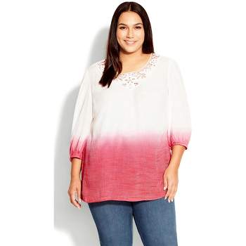 Avenue  Women's Plus Size Knotted Cage Tunic - White - 26w/28w