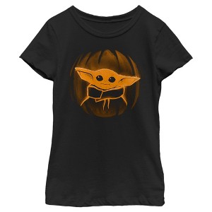Girl's Star Wars: The Mandalorian Halloween Grogu Jack-O'-Lantern T-Shirt - 1 of 4