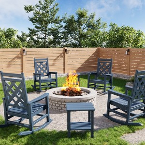 HDPE Outdoor Patio Adirondack Rocking Chairs Set - 1 of 4
