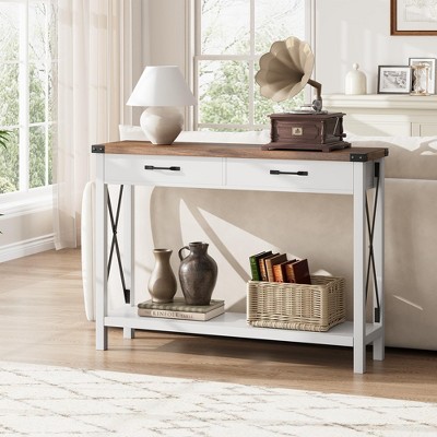 Farmhouse Entryway Table, Wooden Console Table with Drawers, 2 Tier Sofa Table with Storage