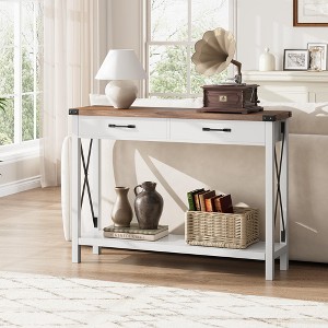 Farmhouse Entryway Table, Wooden Console Table with Drawers, 2 Tier Sofa Table with Storage - 1 of 4