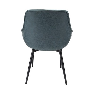 Markley Peacock Blue Faux Leather Dining Armchair with Metal Legs