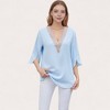 Anna-Kaci Women's V-Neck Blouse with Lace Trim Detail and 3/4 Split Sleeves Relaxed Fit - 2 of 4