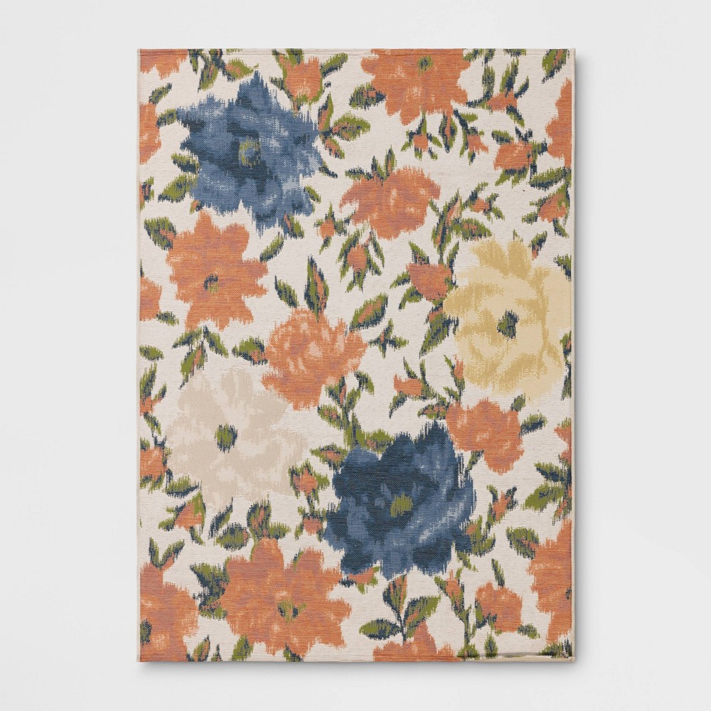 5'x7' ikat blossom rectangular woven outdoor area rug orange - threshold™