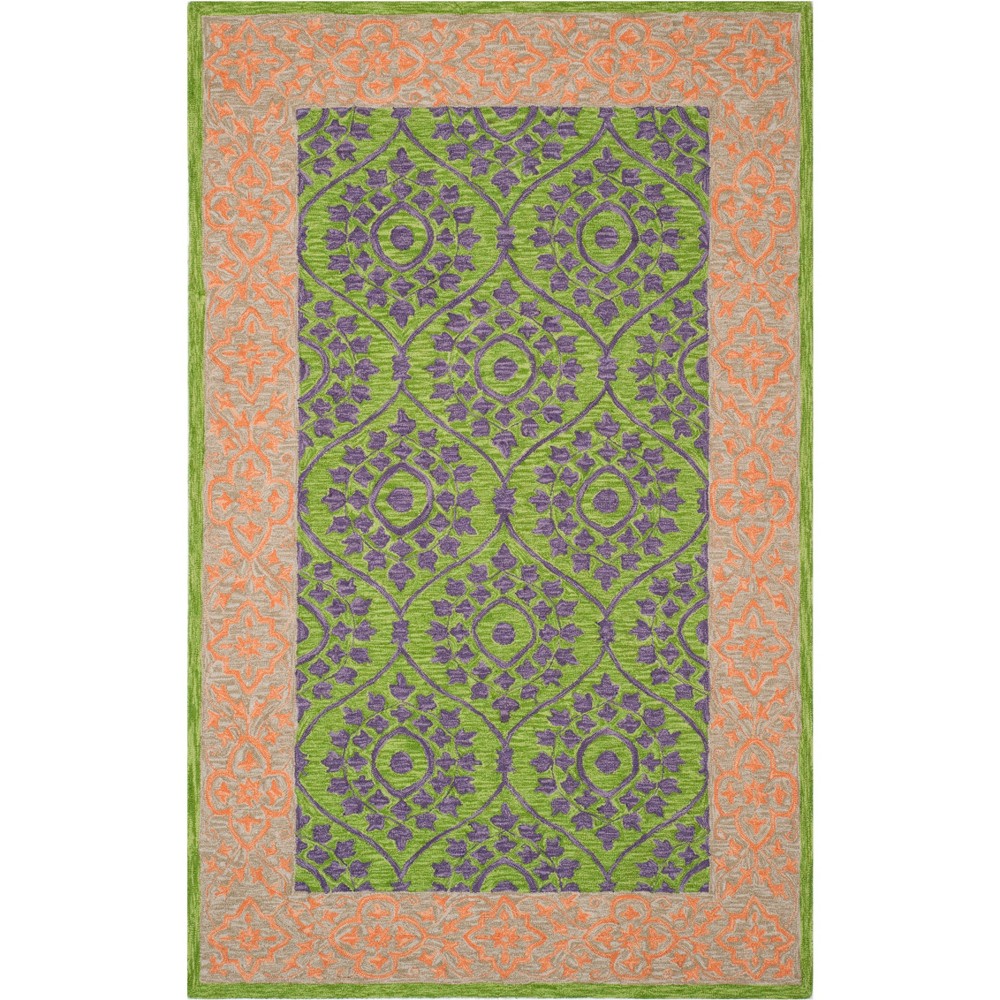 5'x8' Leaf Hooked Area Rug Green/Violet - Safavieh