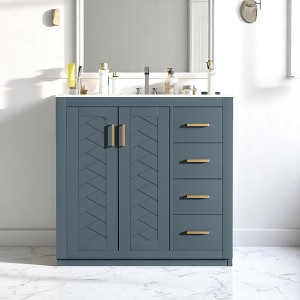 Mshliw 36 Inch Bathroom Vanity with Ceramic Sink, Freestanding Storage Cabinet with 3 Drawers and Soft-Close Doors, Solid Wood Frame - 1 of 4