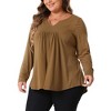 Agnes Orinda Women's Plus Size Long Sleeve V Neck Pleated Fall Casual Tunics Blouses - 2 of 4