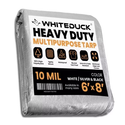 WHITE DUCK 6 oz Poly Tarpaulin Heavy-Duty Waterproof All-Weather Tarp for Construction, Farm, Commercial or Outdoor Use with Brass Eyelets