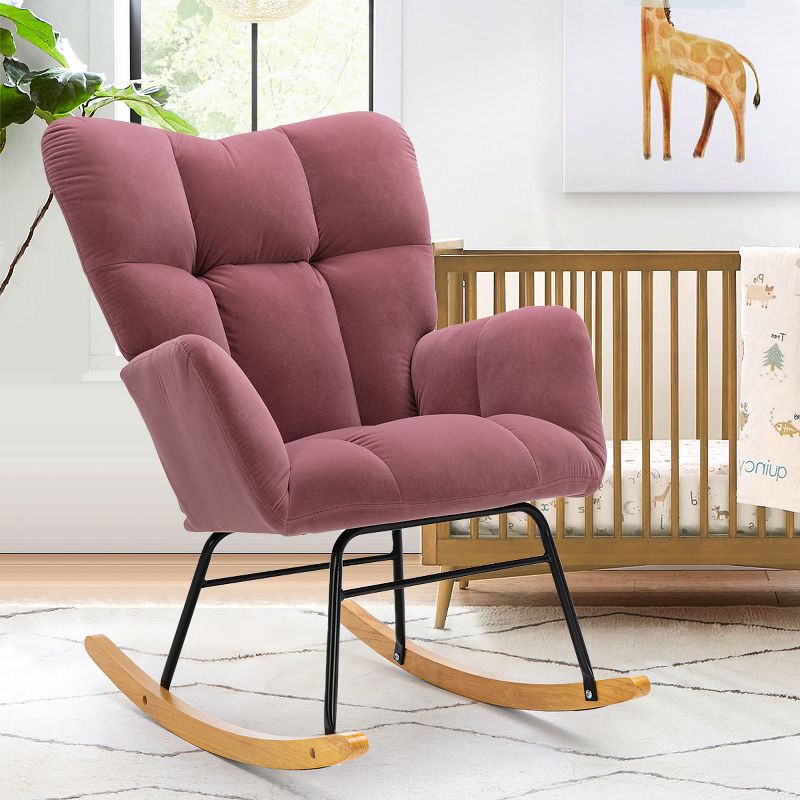 Epping Nursery Rocking Chair,Velvet Upholstered Glider Rocker Rocking Accent Chair,Wingback Rocking Chairs-Maison Boucle, 1 of 12