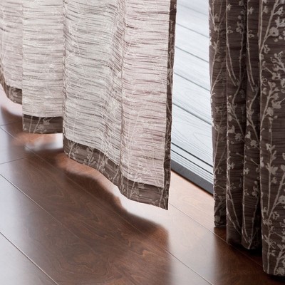 Brown Floral Jacquard Blackout Grommet Window Panels, 52x84 Inches