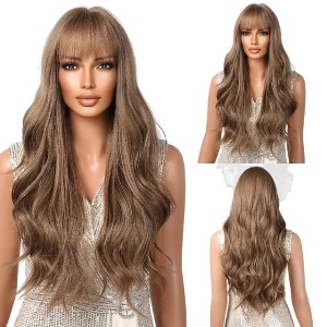 Jessie's Wig Cosplay Heat Resistant Long Curly Synthetic Wigs Ash Brown Wigs with Bangs for Women 26 Inch 1 Pc/Pack - 1 of 4