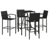 vidaXL 5 Piece Patio Bar Set - Black Poly Rattan Stool and Table with Tempered Glass - Garden/Deck/Outdoor Furniture - 3 of 4